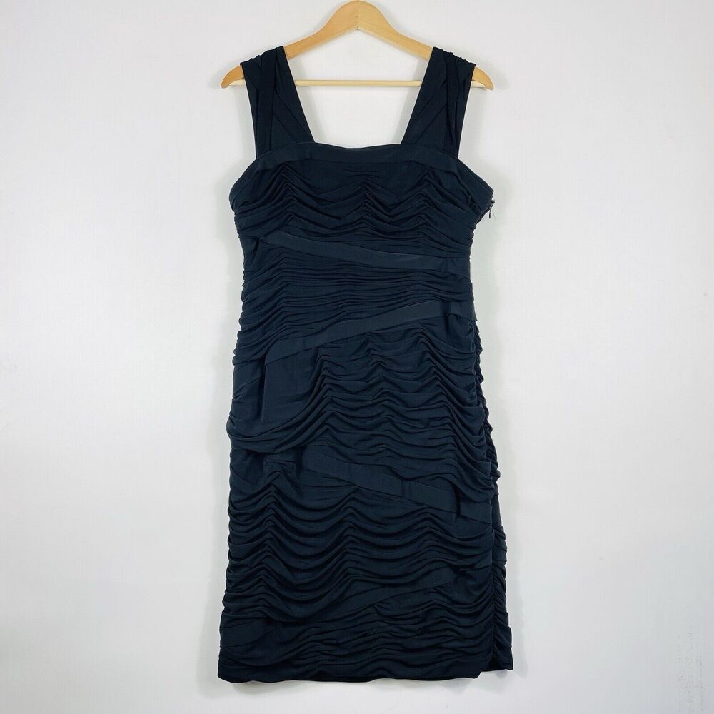 Adrianna Papell Dress Women‎ 14 Black Sleeveless Bodycon Ruched Gather Strappy
